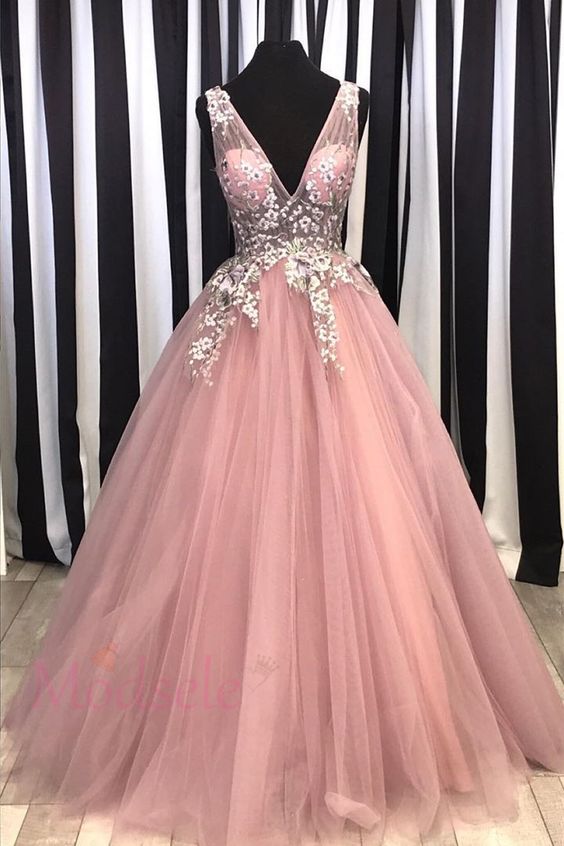 Pink Ball Gown prom dress with Floral Embroidery  cg6825s mysite