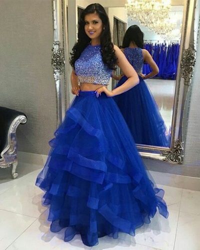 two piece ruffles ball gown prom dresses sequin beaded  cg8160s mysite