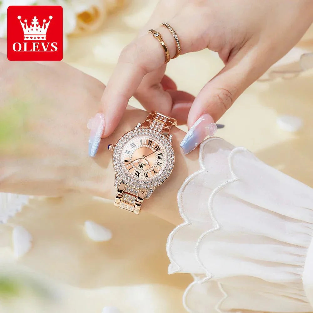 Diamond Éclat - Luxe Roman Dial Quartz Watchs-1 mysite