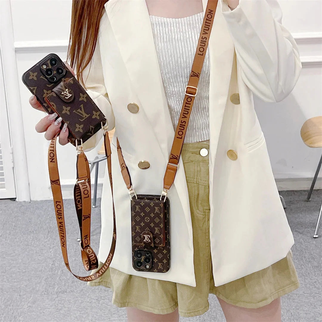 Monogram Canvas Leather Button Card Holder Crossbody iPhone Cases mysite