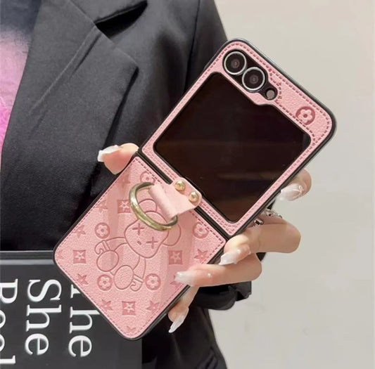 "Samsung Z Flip series leather folding anti-fall mobile phone case, with finger ring buckle design"s mysite