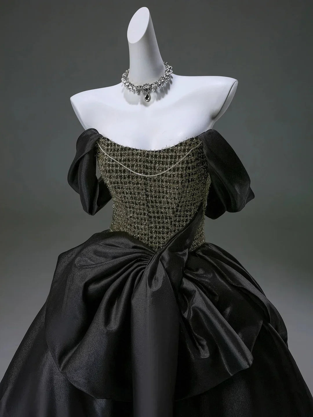 Luxurious Black Off the Shoulder Satin Long Ball Gown Prom Dress SH1863s mysite