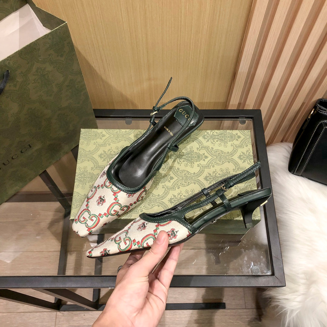 Floral Jacquard Slingback Low Heel Sandals-1 mysite