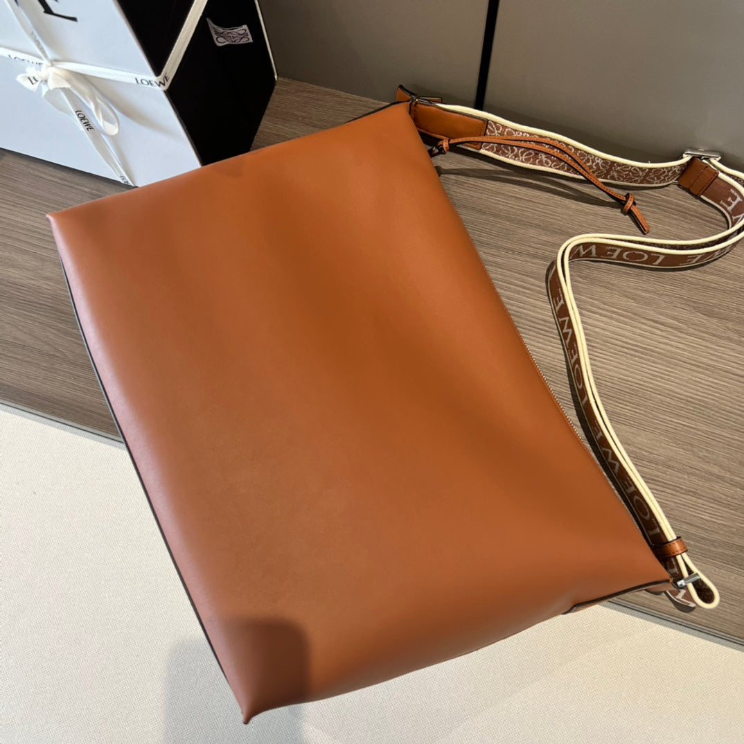 Loew Unisex Cubi Shoulder Crossbody Zipper Commuter Tote Bag Tan smooth calfskin mysite