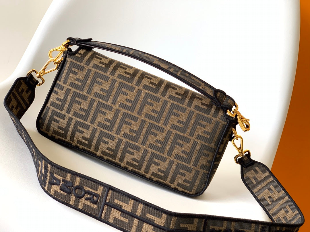 Fend Baguette 27 Brown FF Jacquard Fabric Bag Ghw mysite
