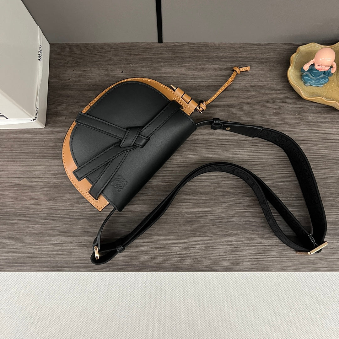 Mini Gate Dual bag in soft calfskin and jacquard Black and Tan smooth caflskin mysite