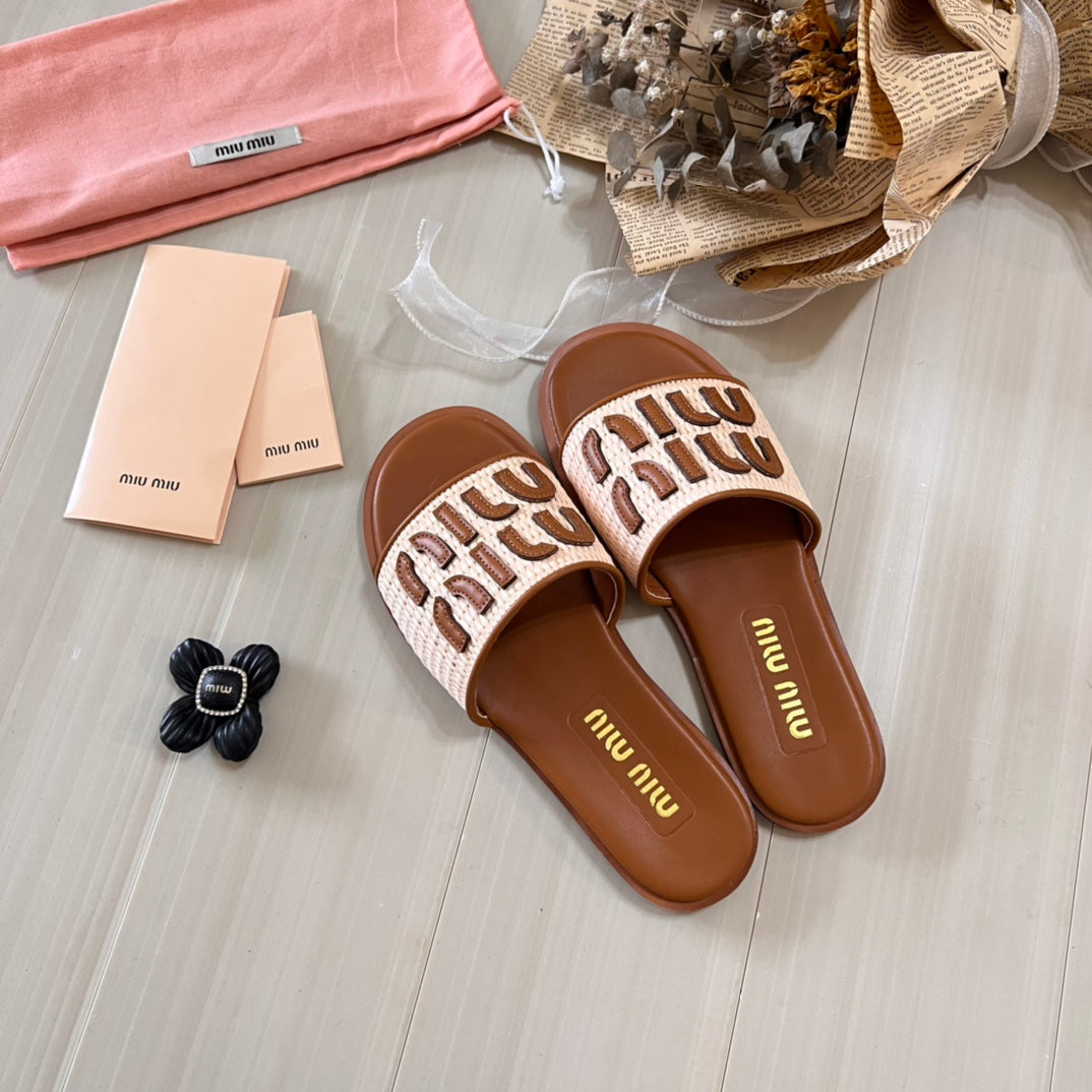 Raffia Textured Fabric Flat Shoes mysite