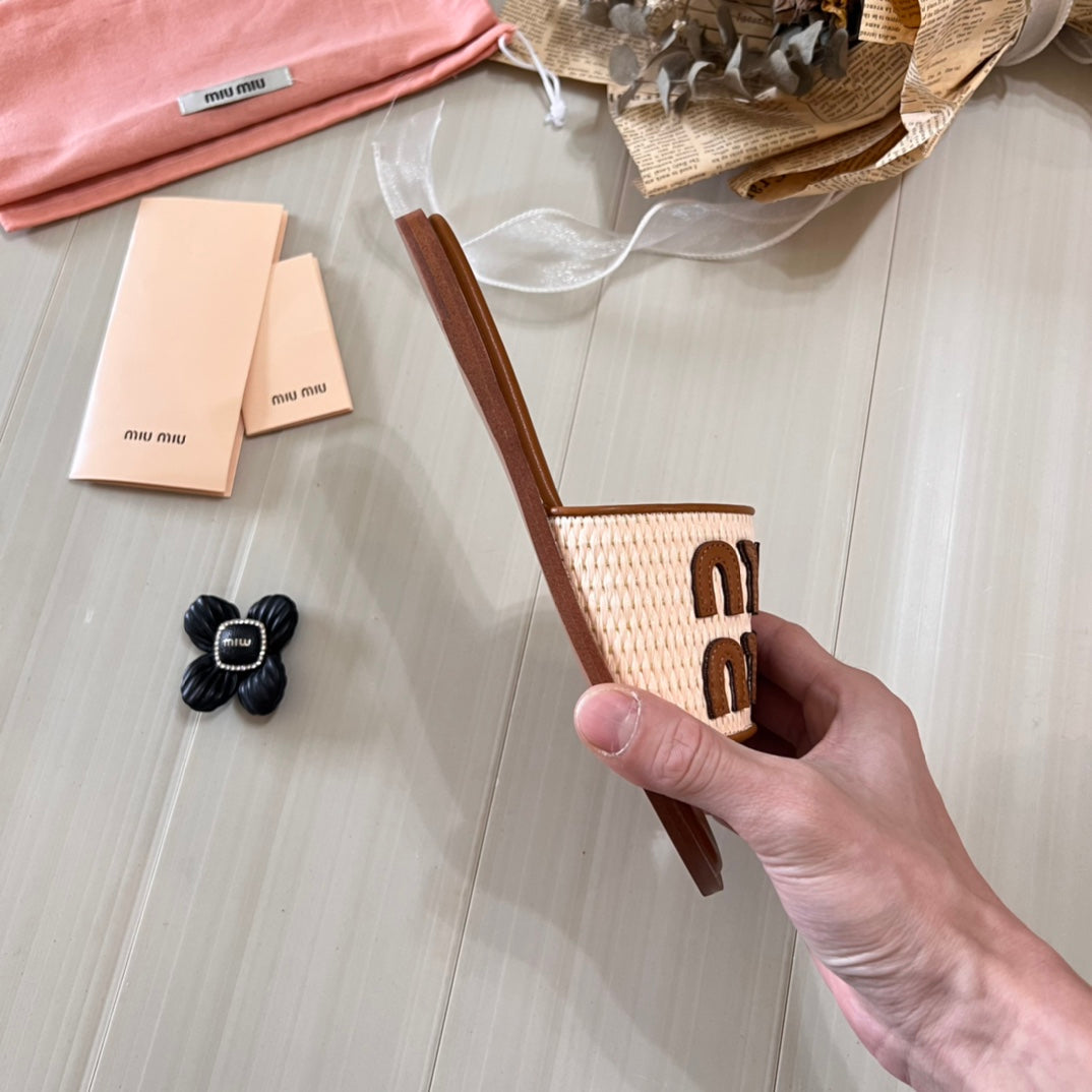 Raffia Textured Fabric Flat Shoes mysite