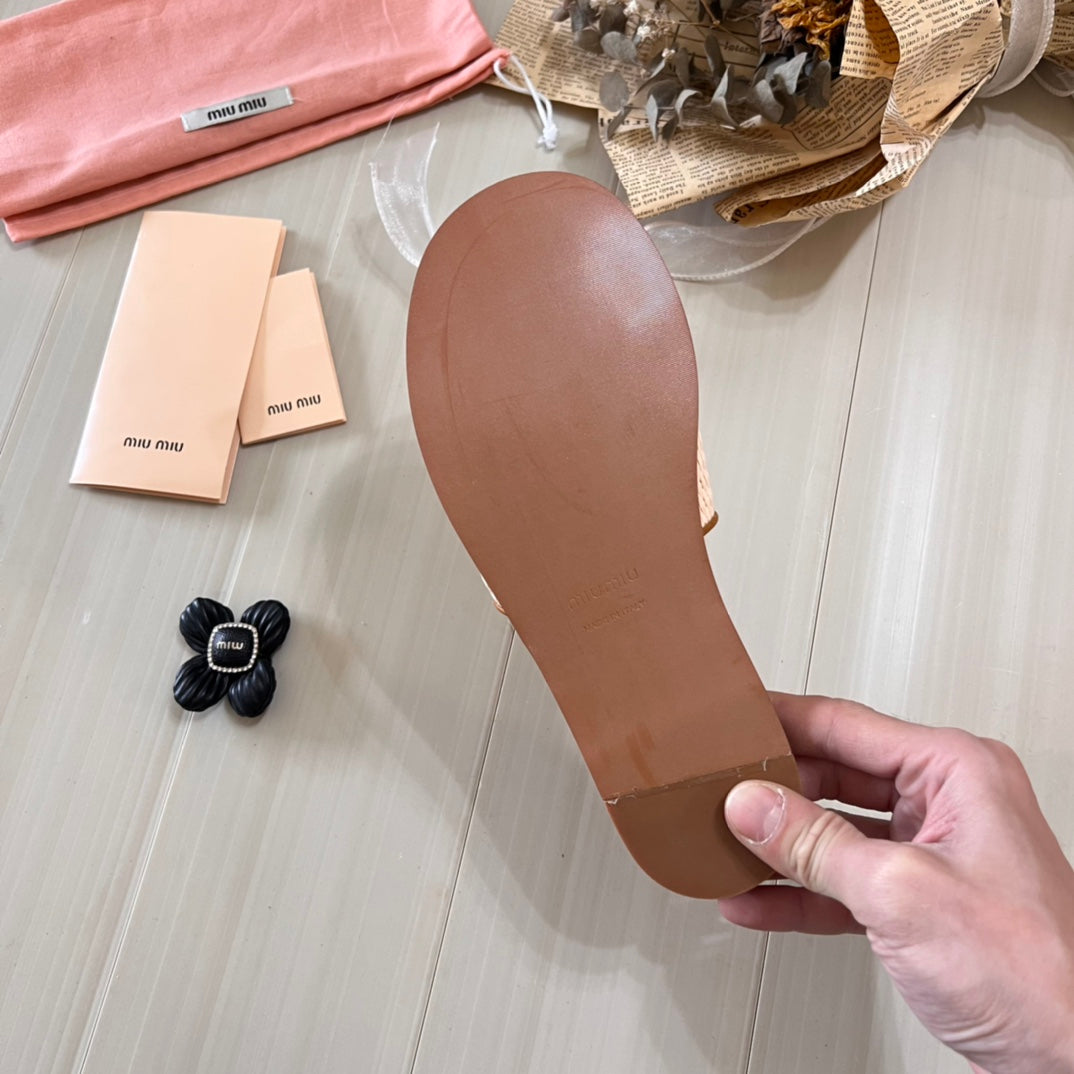 Raffia Textured Fabric Flat Shoes mysite