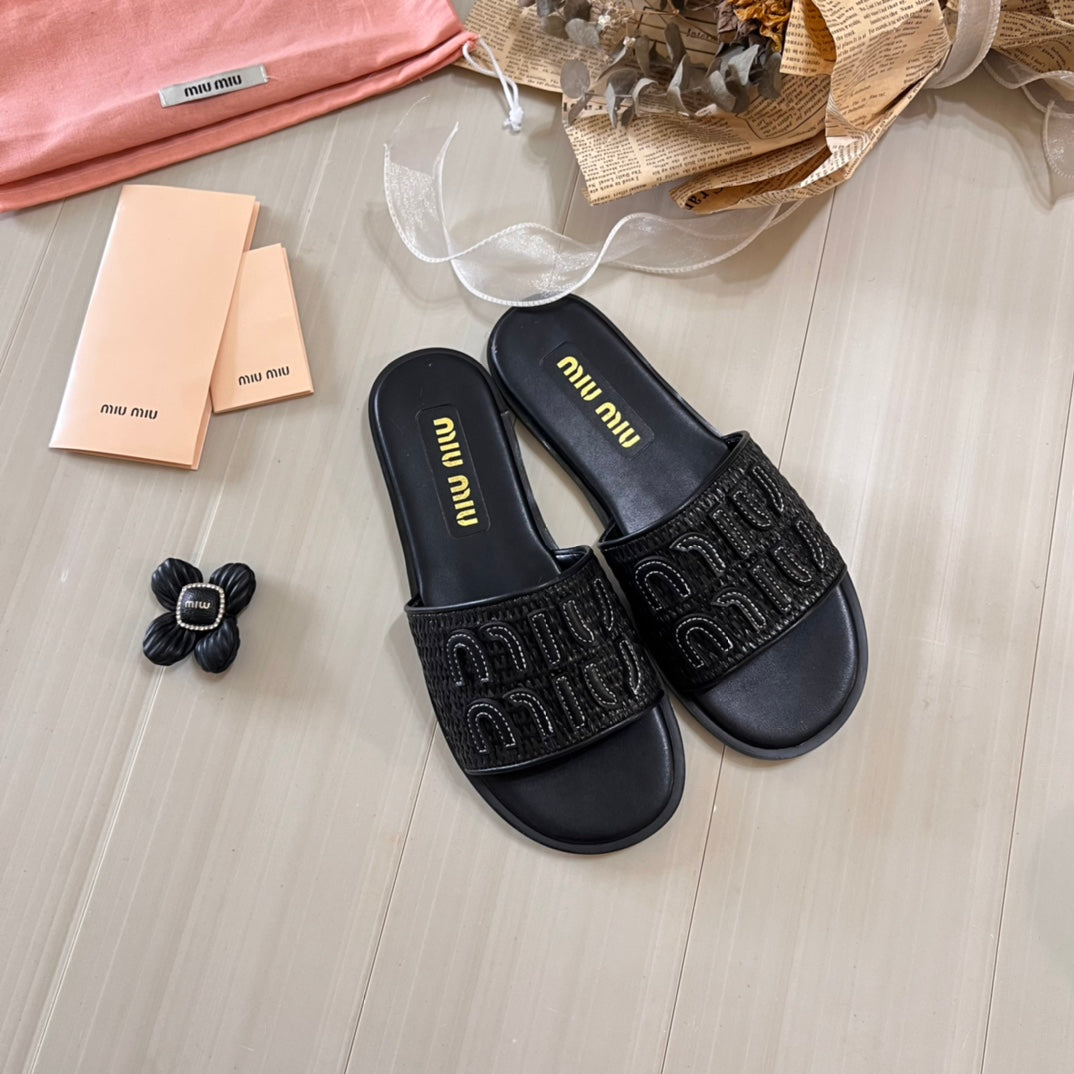 Raffia Textured Fabric Flat Shoes mysite