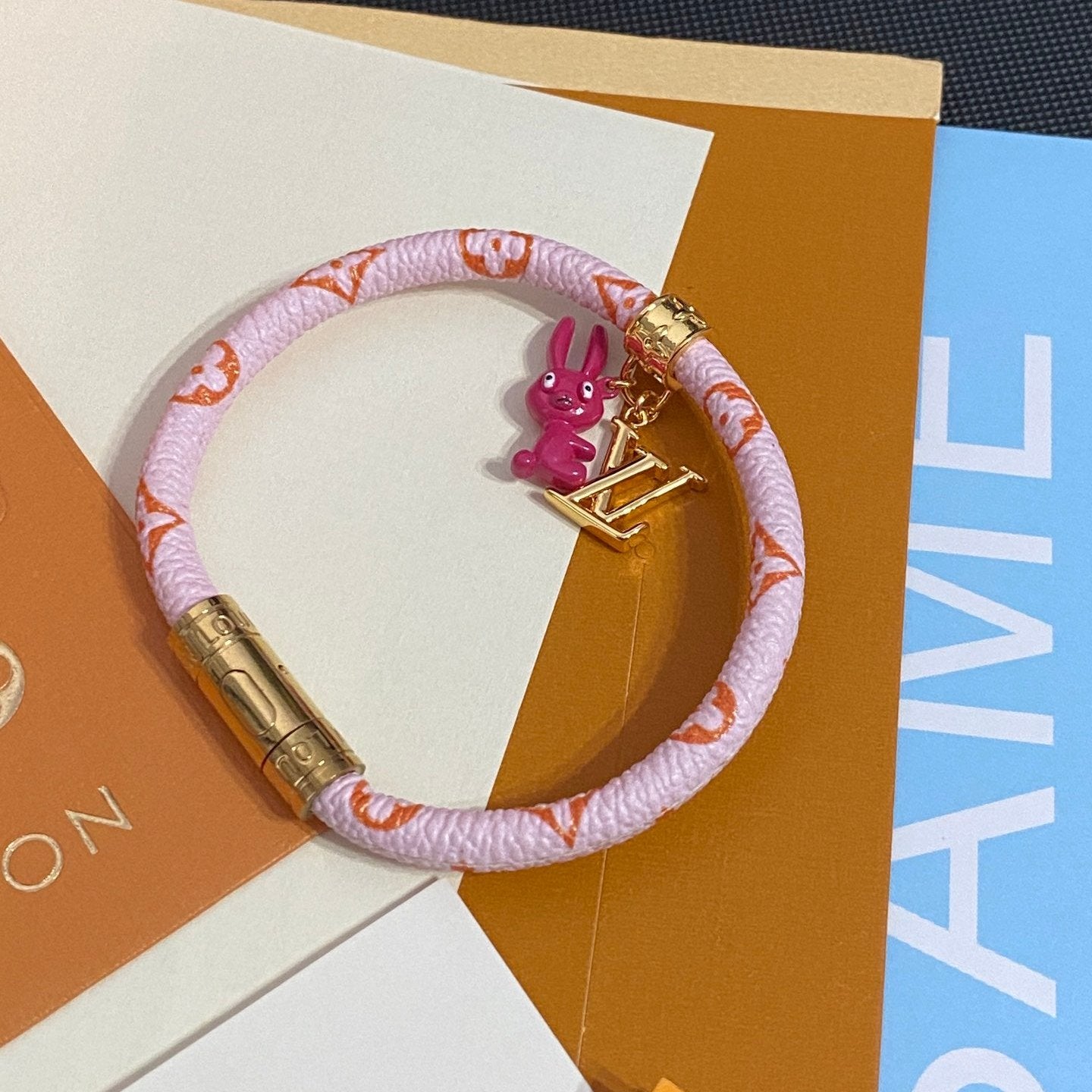 Pink Leather Bunny Bracelet-s mysite