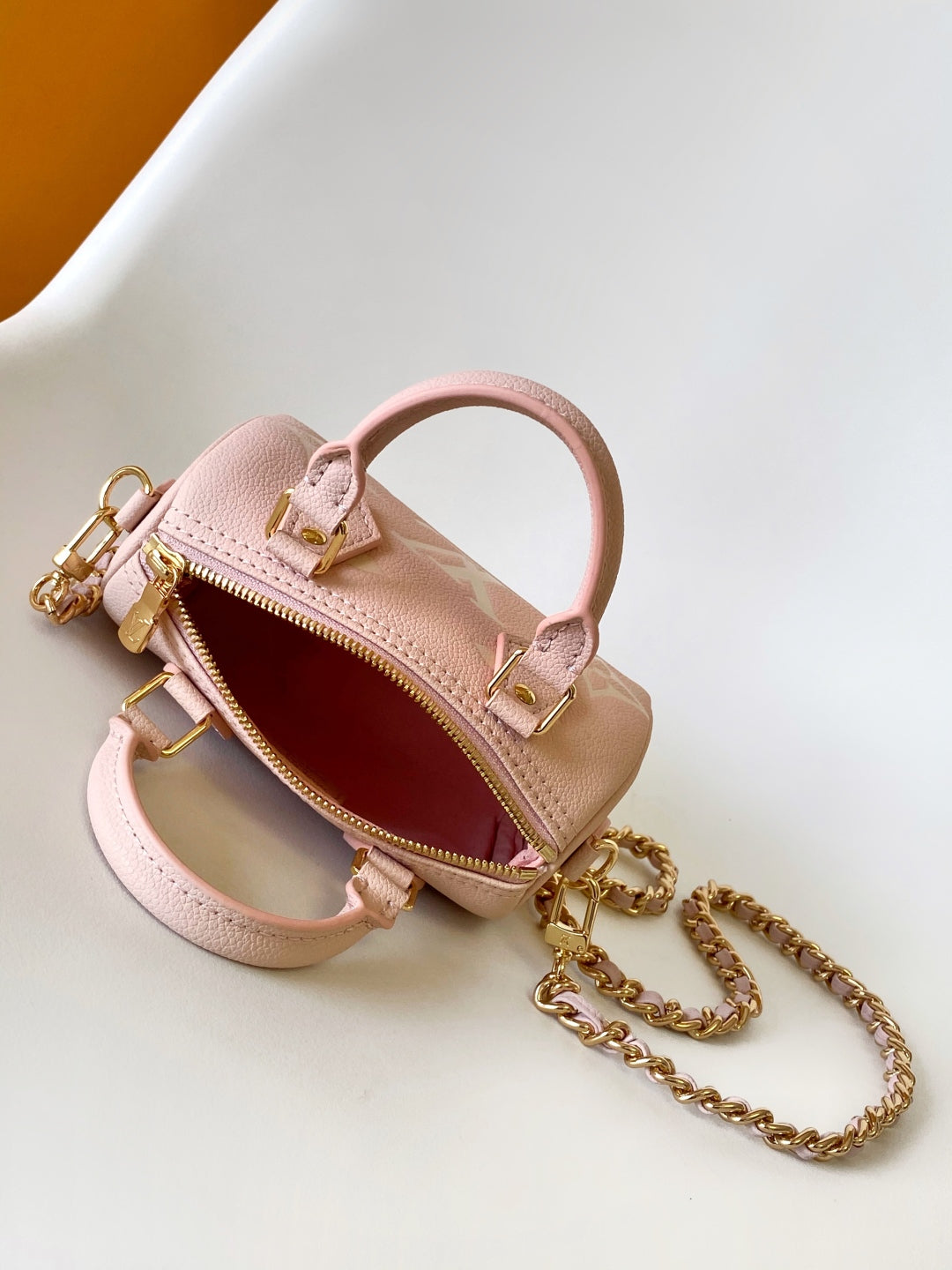 LV Nano Speedy Bag 16 cm Pink White Embossed cowhide GHW mysite