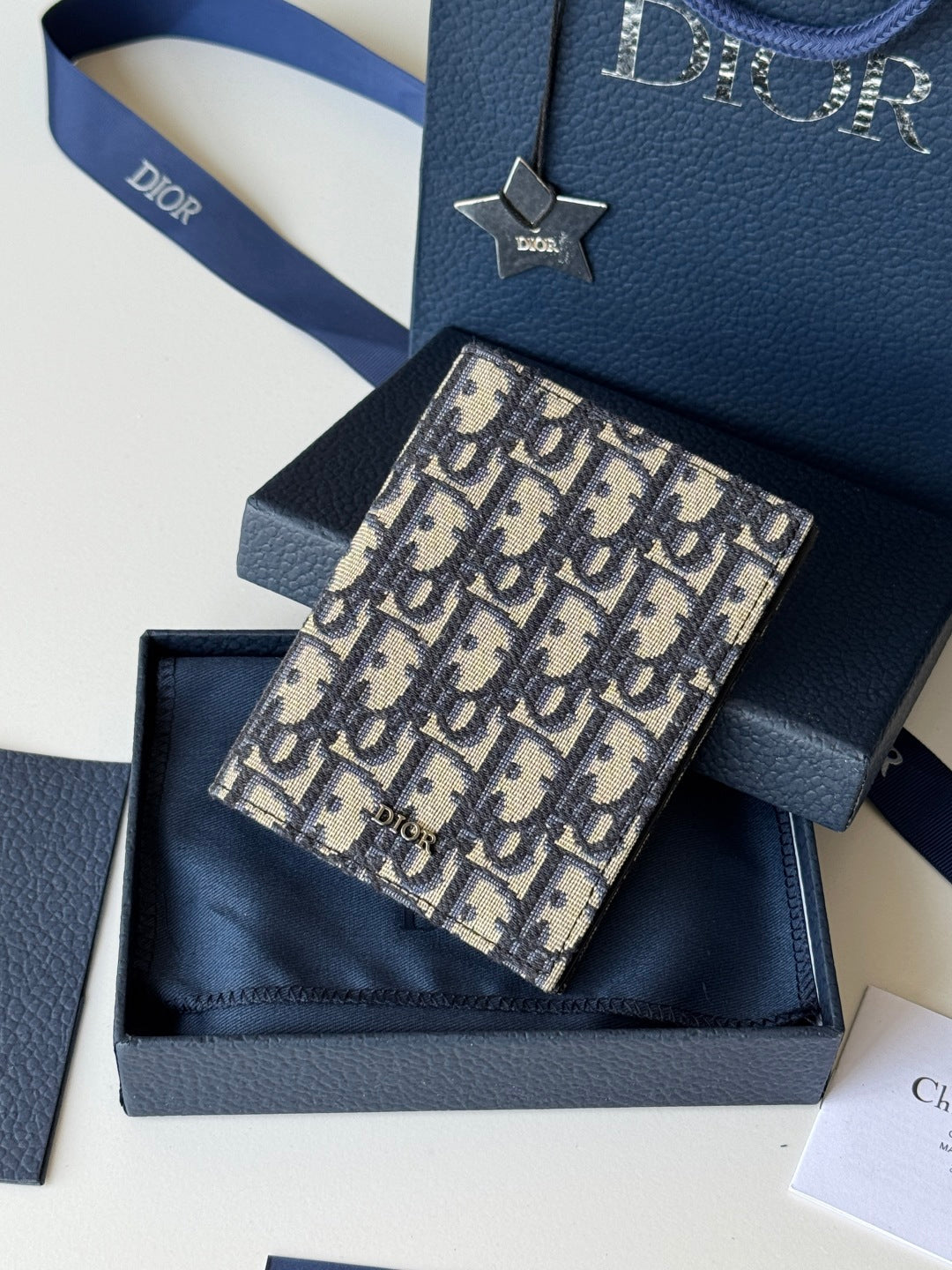 CD Oblique Passport Holder Black Beige Jacquard Cowhide mysite