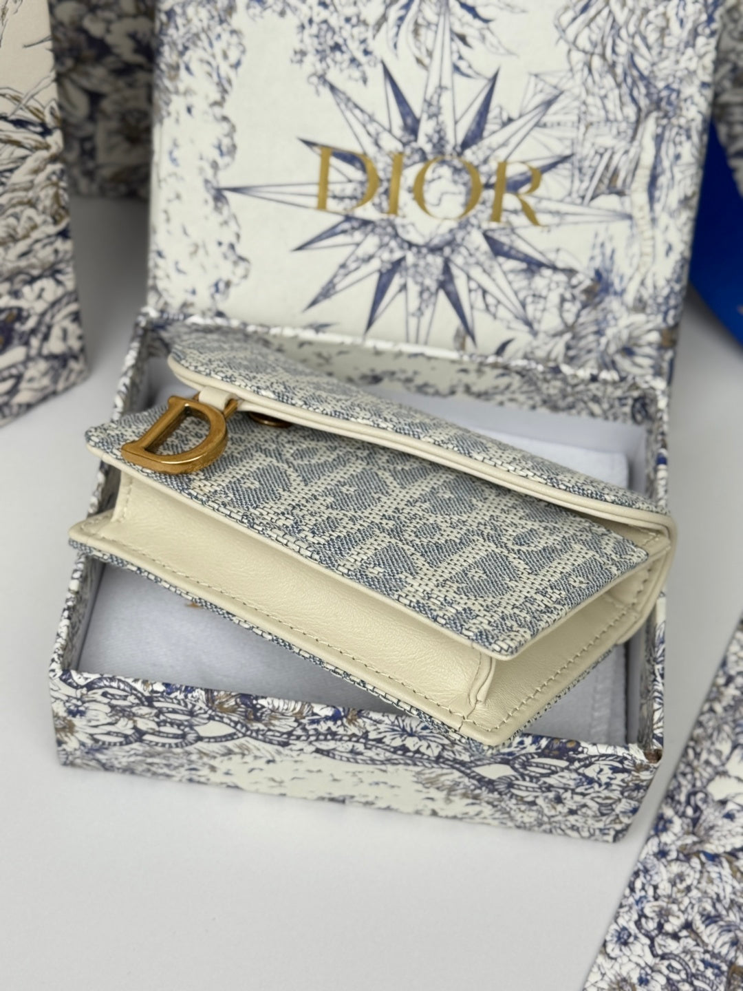 CD Saddle Lotus Wallet 10.5cm White Grey Jacquard GHW mysite