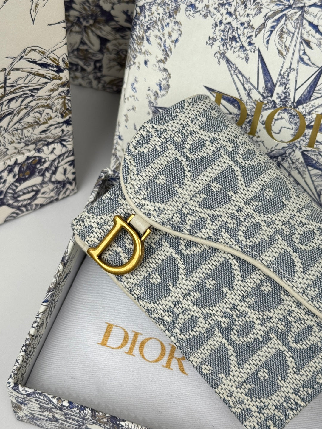 CD Saddle Lotus Wallet 10.5cm White Grey Jacquard GHW mysite