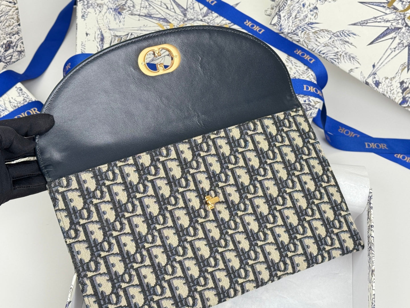 CD 30 Montaigne Avenue Pouch with Flap 30cm Blue Jacquard