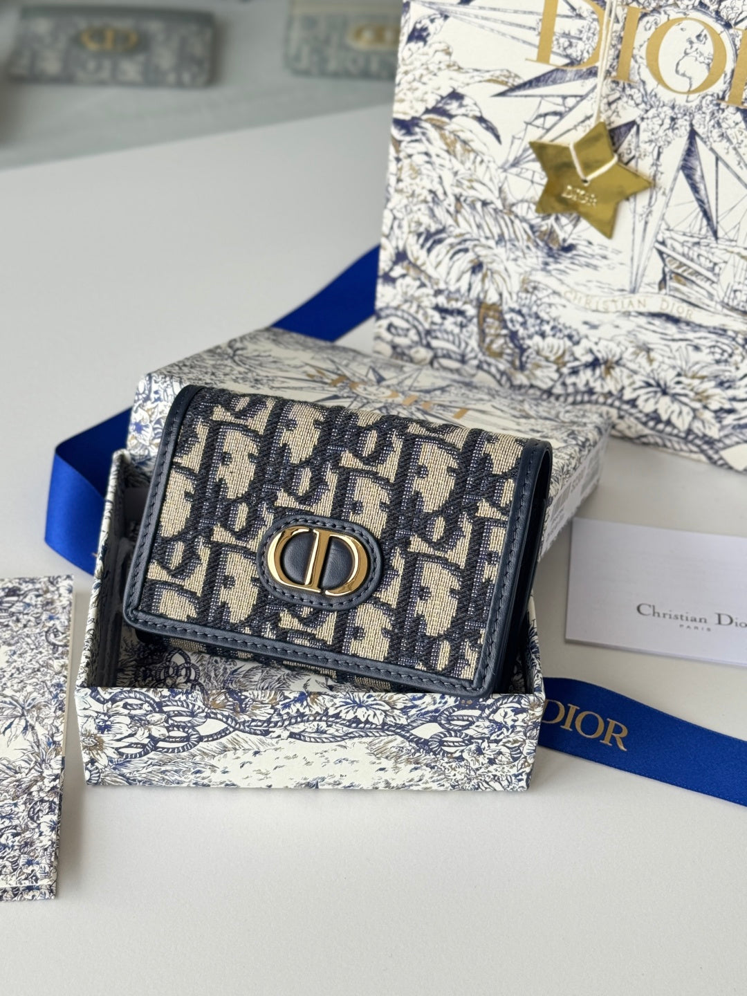CD 30 Montaigne Glycine Wallet 11cm Blue Jacquard