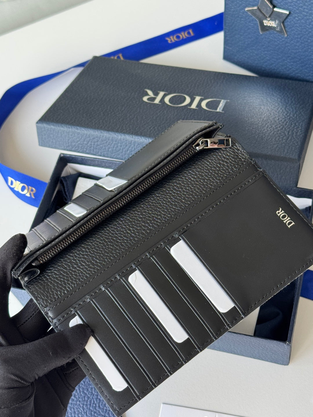 CD Saddle Long Vertical Wallet Black Beige Cowhide & Jacquard mysite