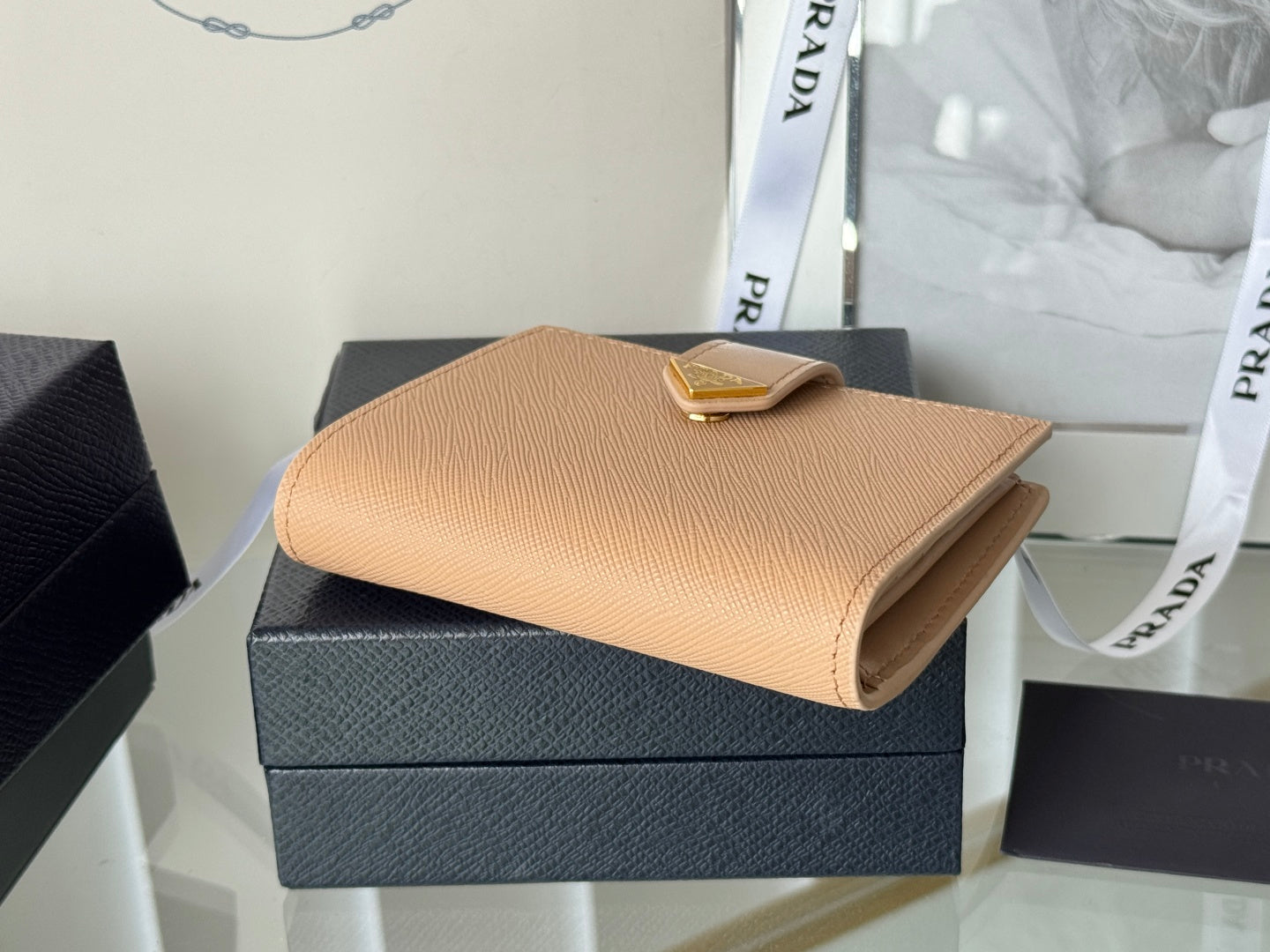 Pra 1MV204 Small Wallet Caramel Saffiano & Smooth Leather mysite