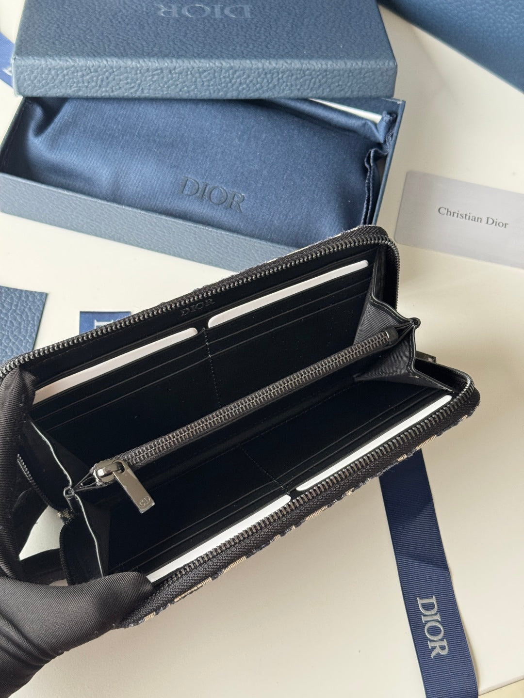 CD Long Zipped Wallet 19.8cm Beige Black Jacquard mysite