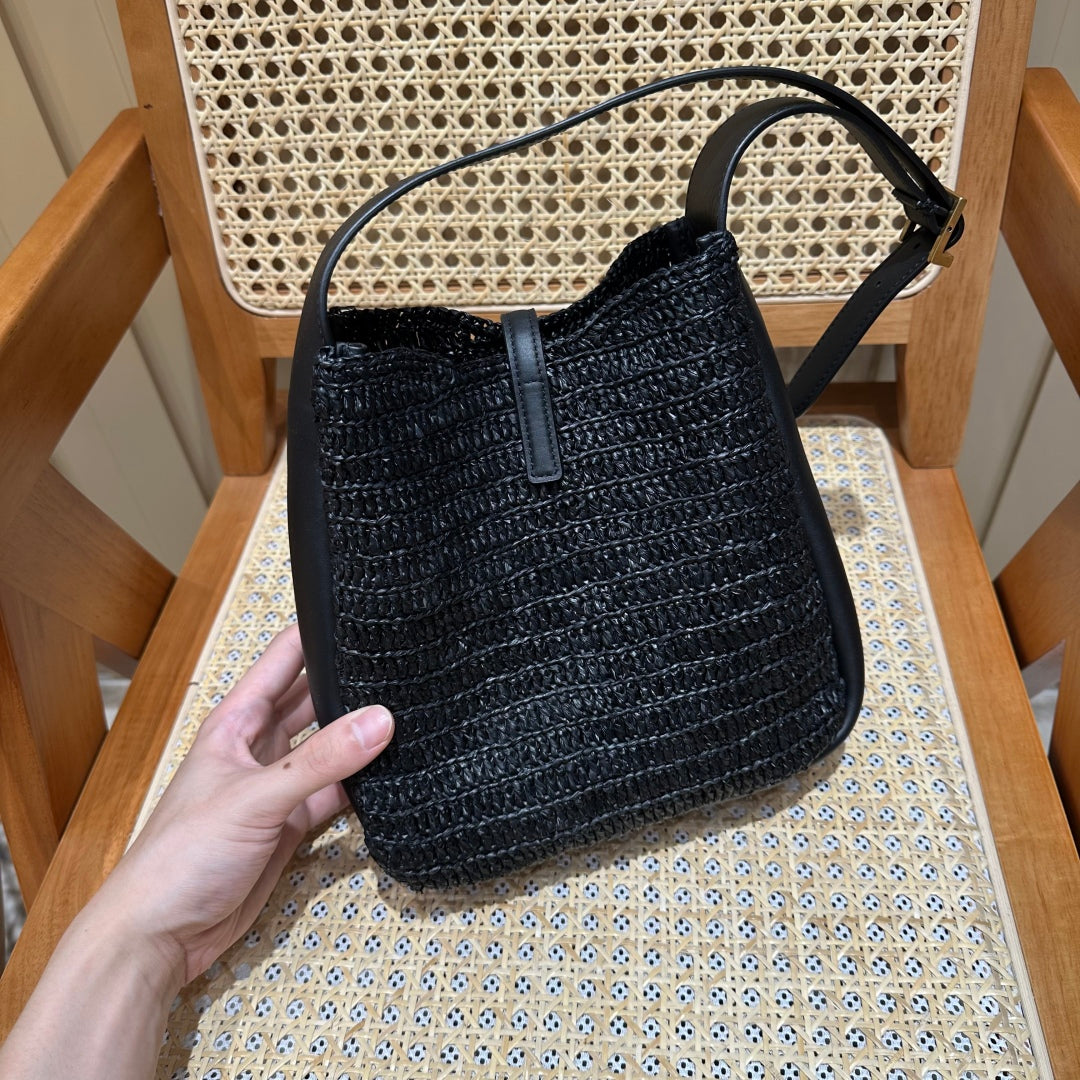 YSL Bag 22cm Black Gold Raffia Cowhide mysite