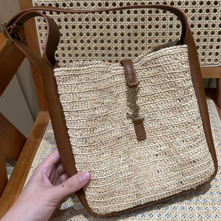 YSL Bag 22cm Brown Beige Raffia Cowhide mysite