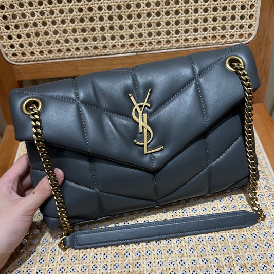 YSL Loulou Puffer Quilted Bag Gray Gold Lambskin 338800 mysite