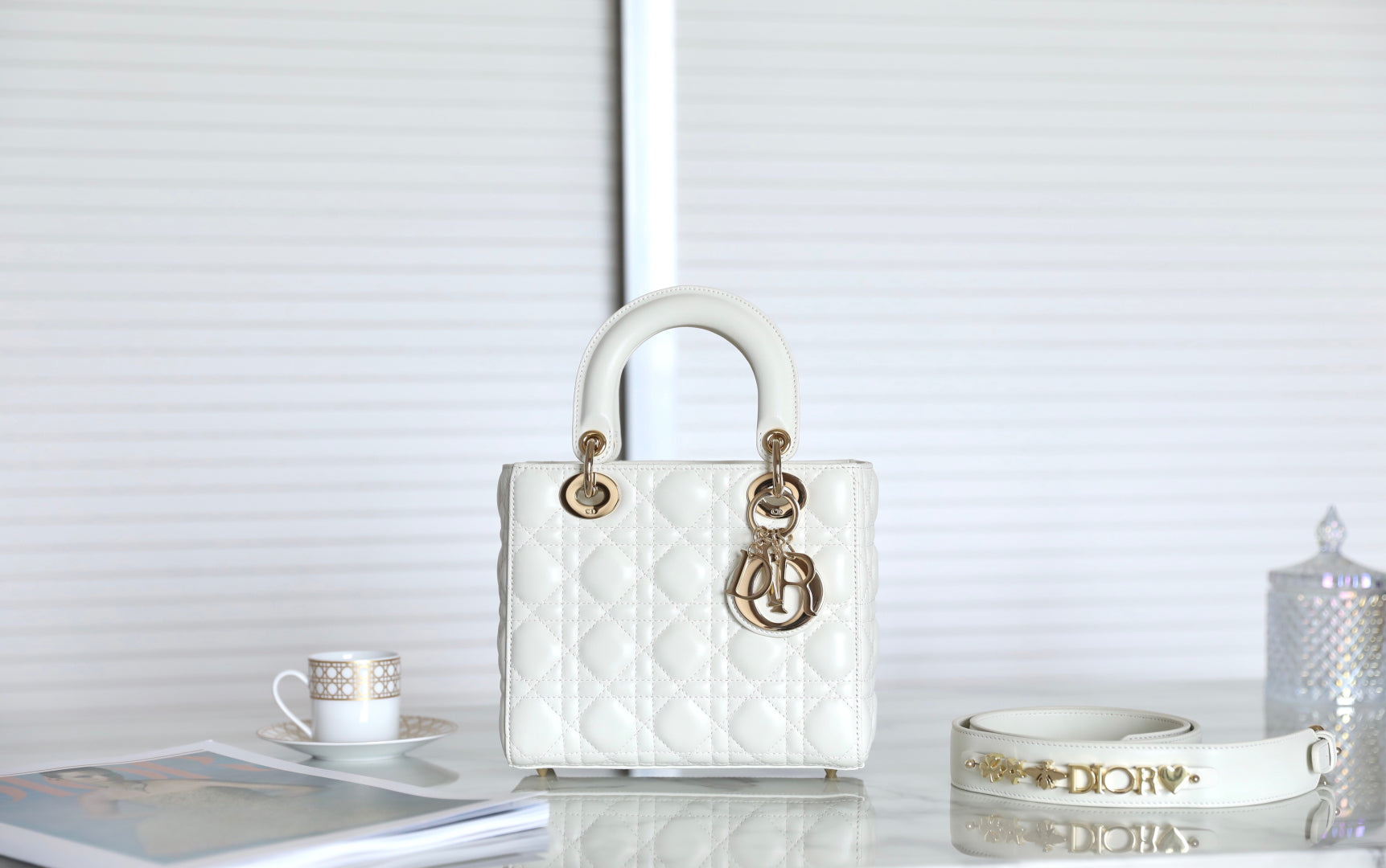CD Lady Dior 20 Bag White Lambskin mysite