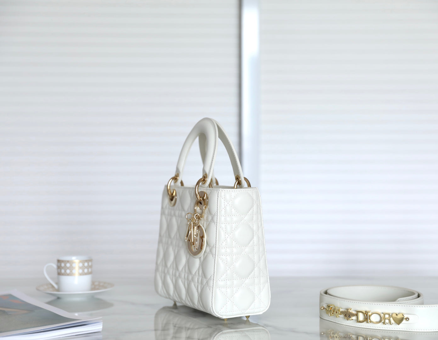 CD Lady Dior 20 Bag White Lambskin mysite