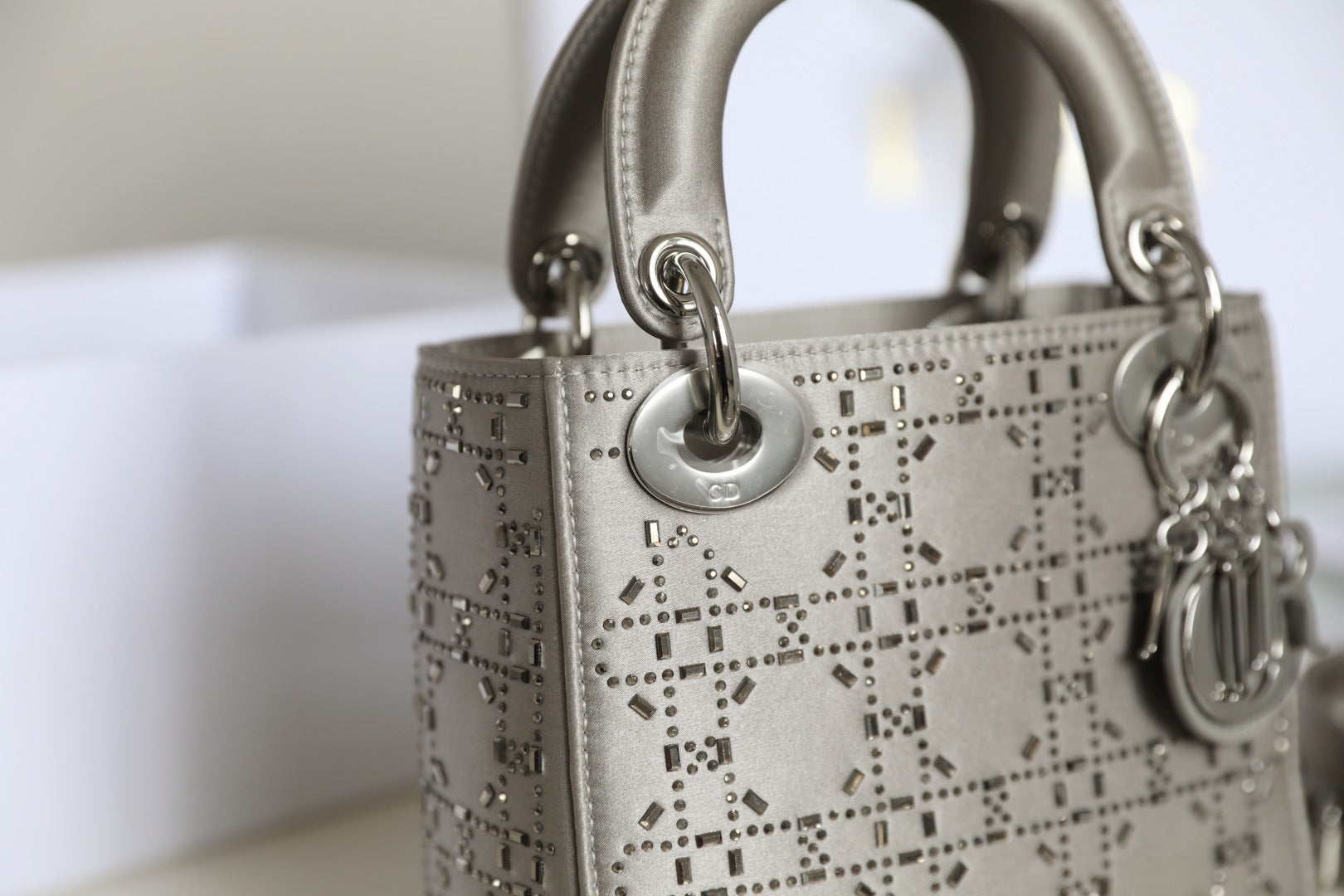 CD Lady Dior Mini Diamond Bag Gray Satin mysite