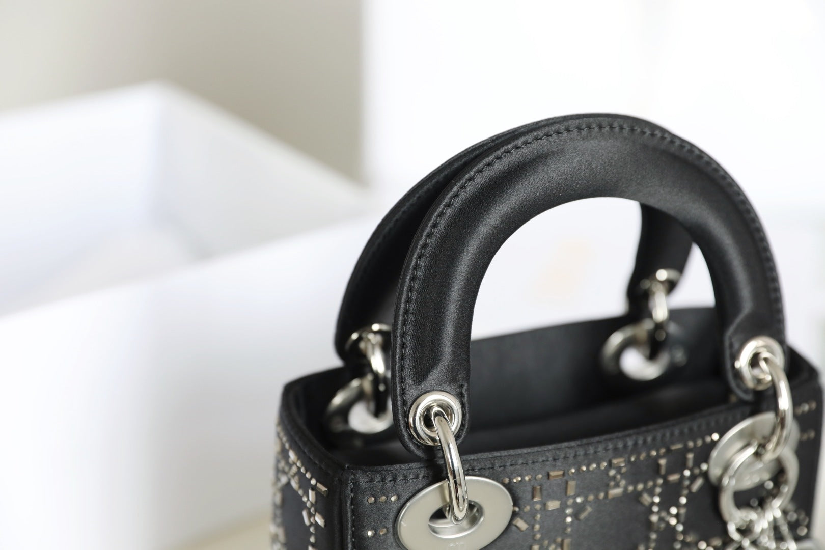 CD Lady Dior Mini Diamond Bag Black Satin mysite