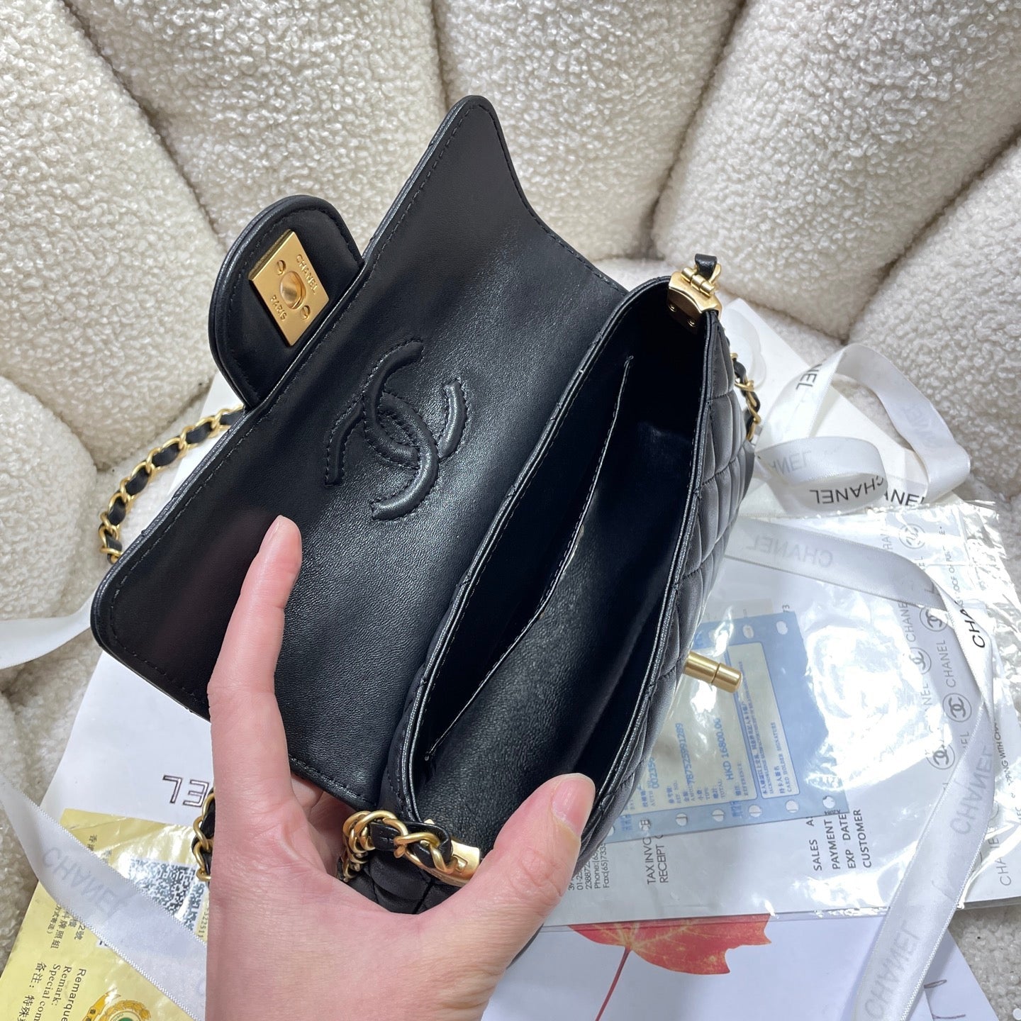 CC 25P Mini Flap Bag 22cm Top Handle Black Calfskin Gold Hardware mysite