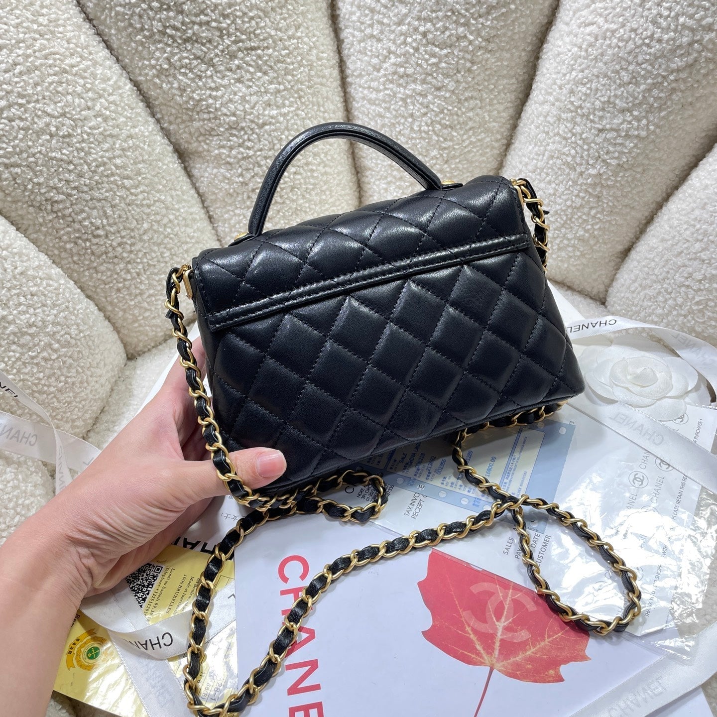 CC 25P Mini Flap Bag 20cm Top Handle Black Calfskin Gold Hardware mysite