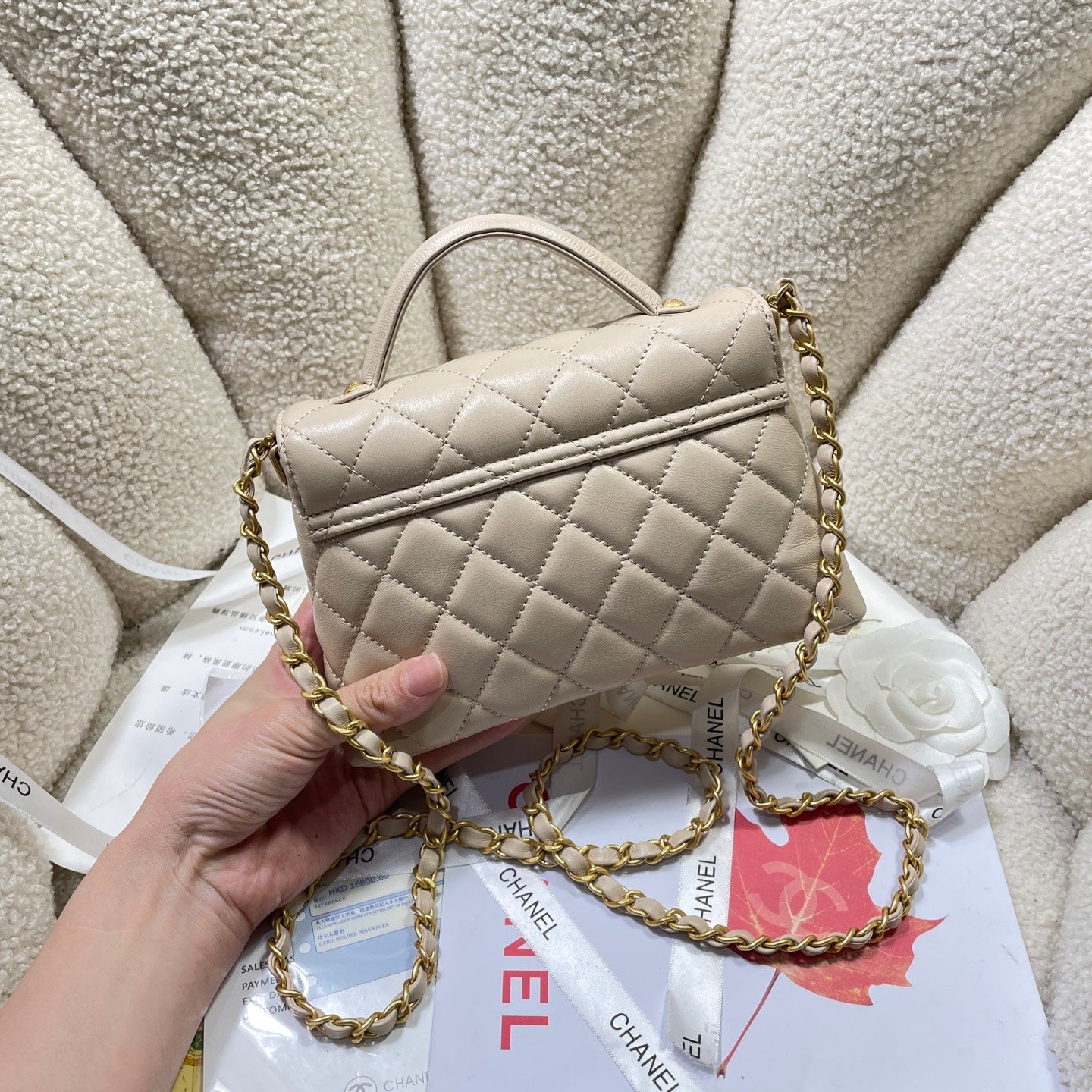 CC 25P Mini Flap Bag 20cm Top Handle Beige Calfskin Gold Hardware mysite