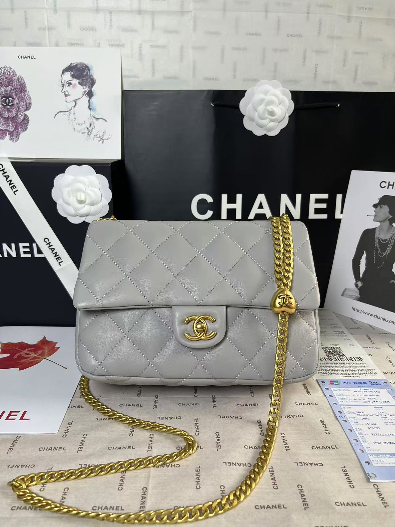 25C Mini Flap 24cm Grey Lambskin Gold Heart Hardware mysite