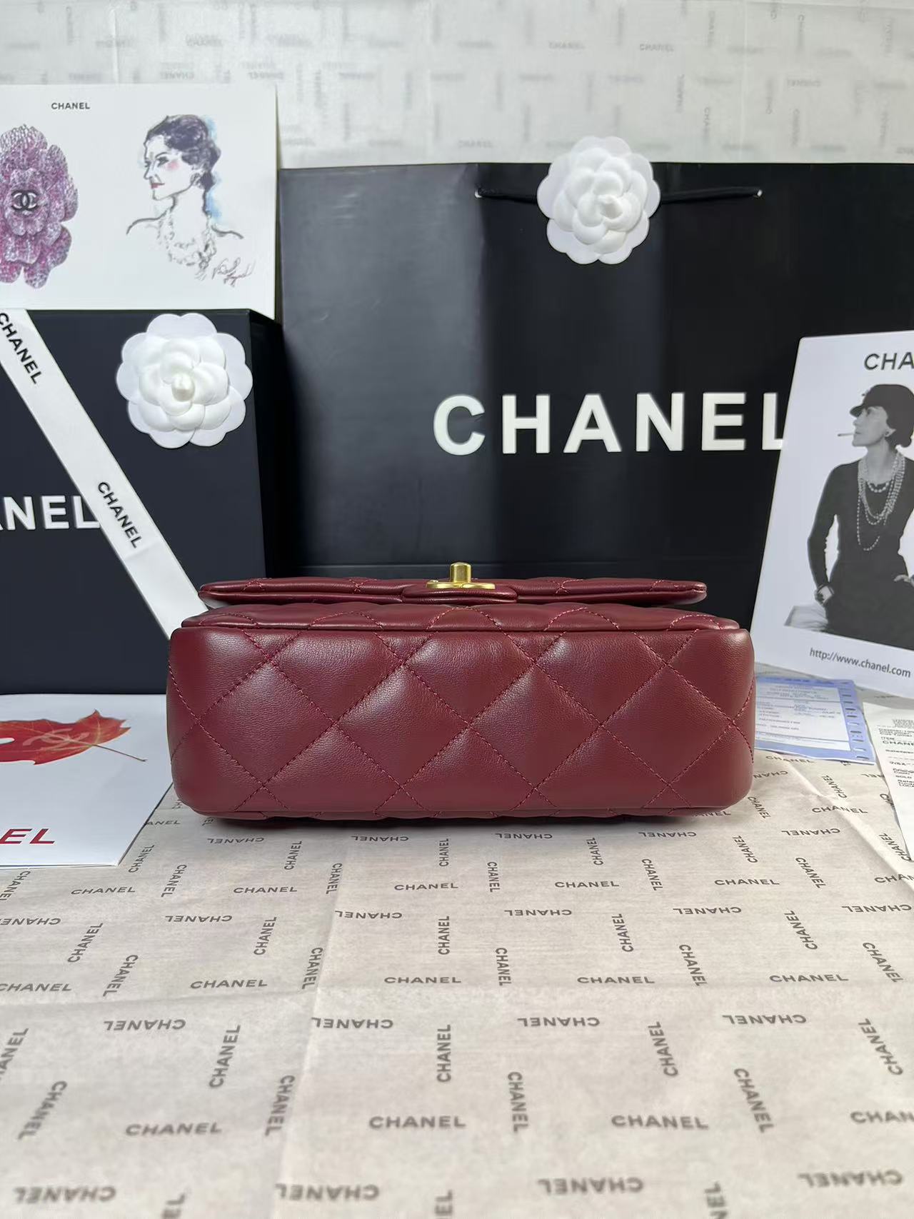 25C Mini Flap 24cm Burgundy Lambskin Gold Heart Hardware mysite