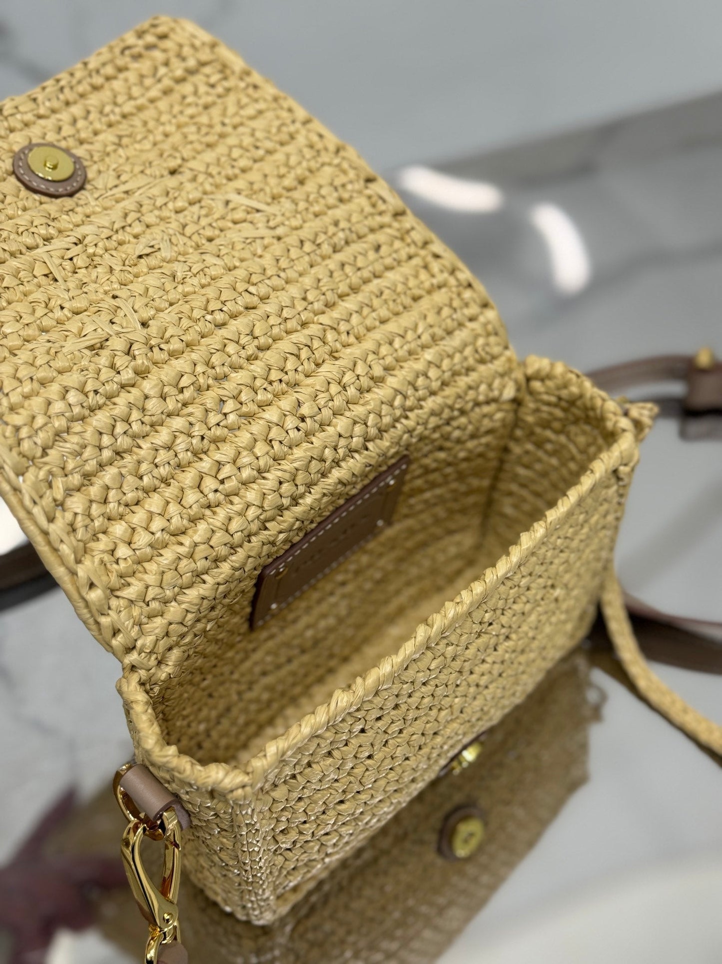 WOVEN SMALL FLAP BAG 16 IN BEIGE RAFFIA GOLD HARDWARE mysite