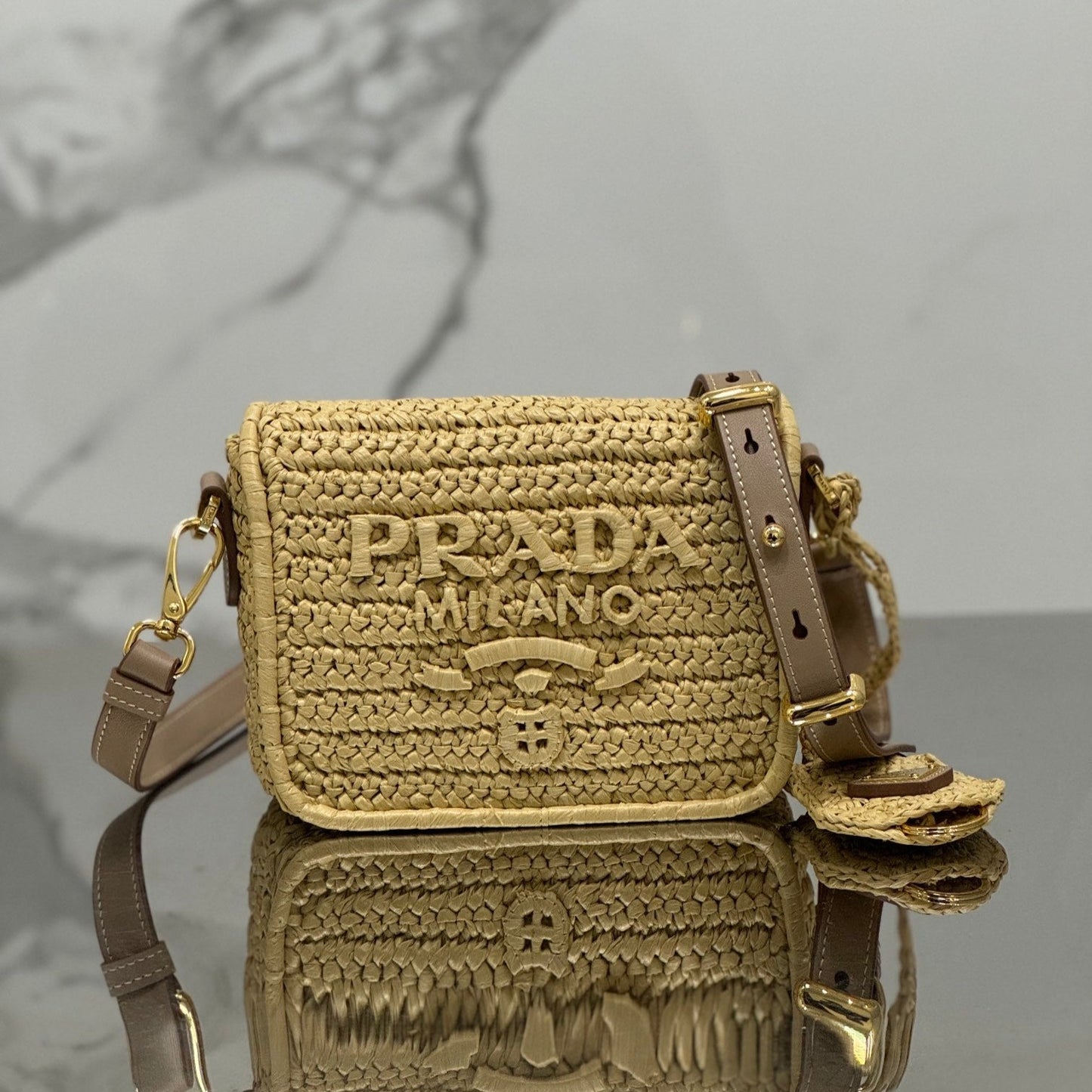 WOVEN SMALL FLAP BAG 16 IN BEIGE RAFFIA GOLD HARDWARE mysite