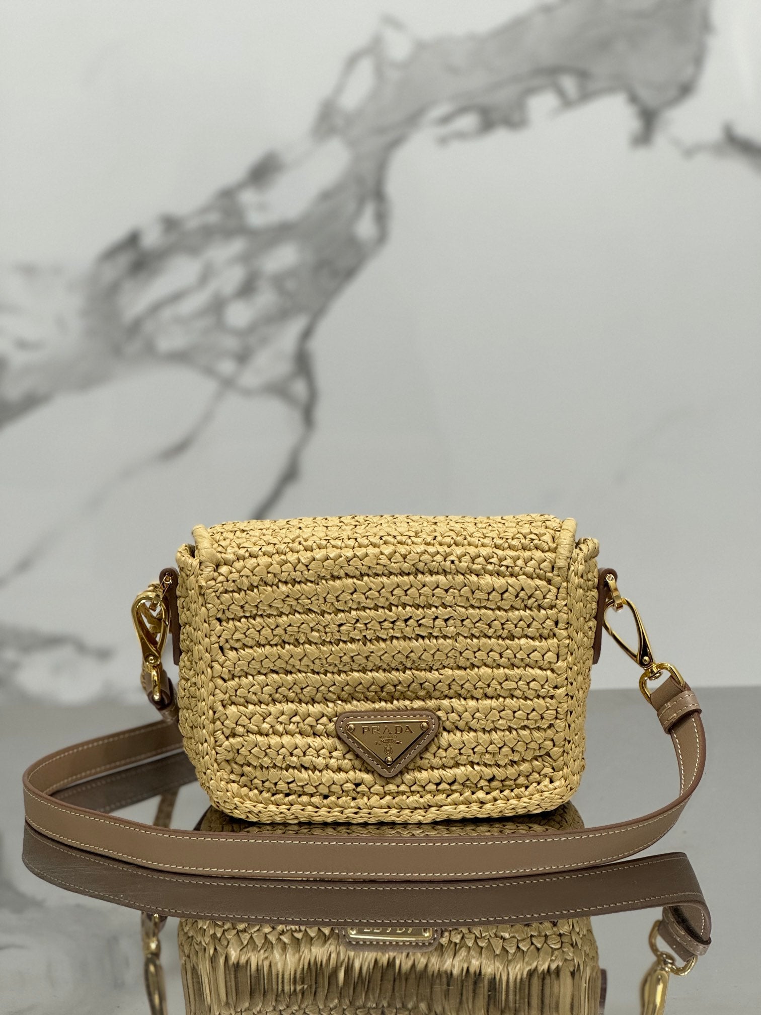 WOVEN SMALL FLAP BAG 16 IN BEIGE RAFFIA GOLD HARDWARE mysite