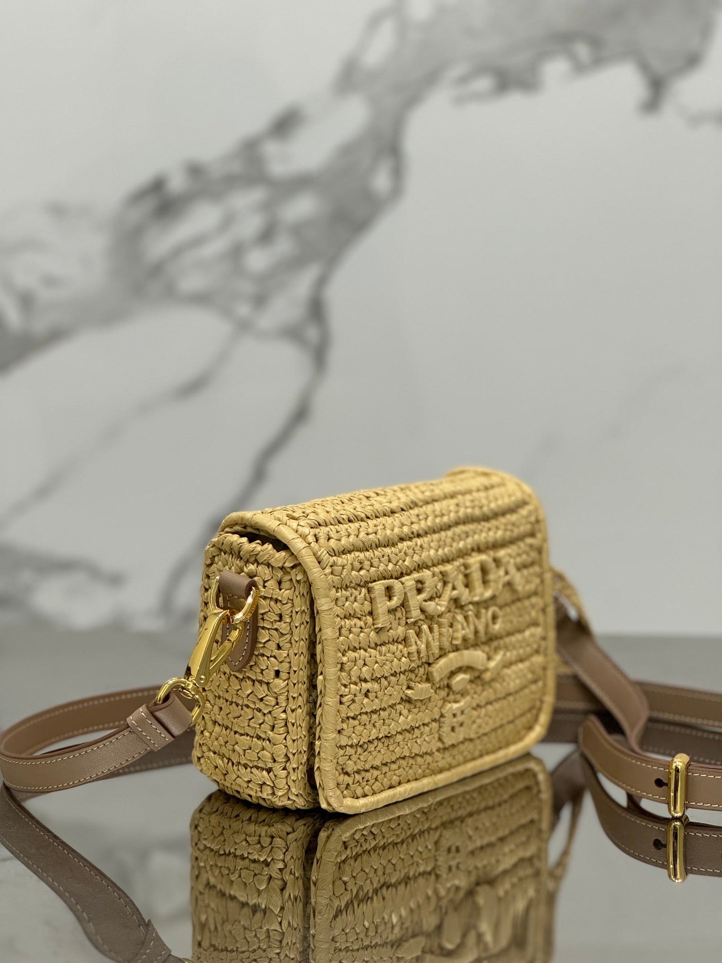 WOVEN SMALL FLAP BAG 16 IN BEIGE RAFFIA GOLD HARDWARE mysite