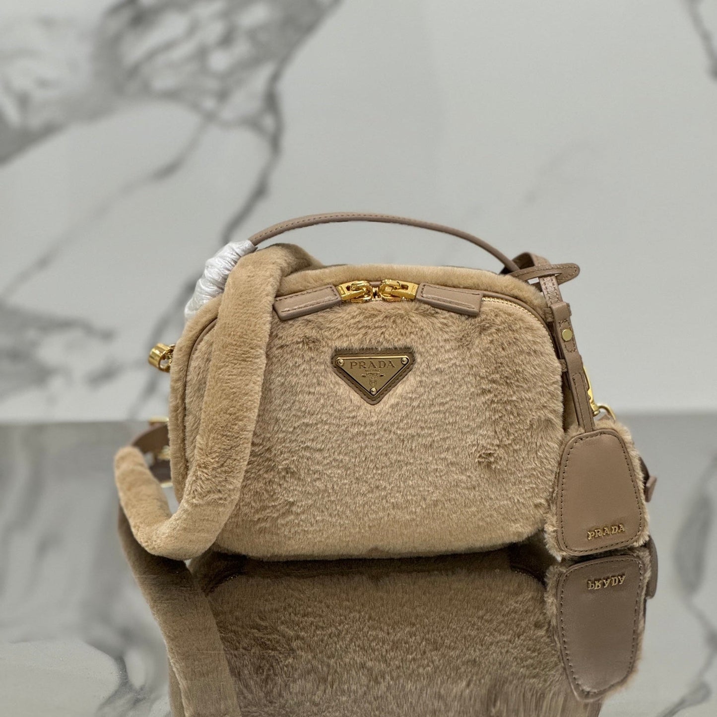 MINI SHOULDER BAG 19 IN BEIGE RABBIT FUR mysite