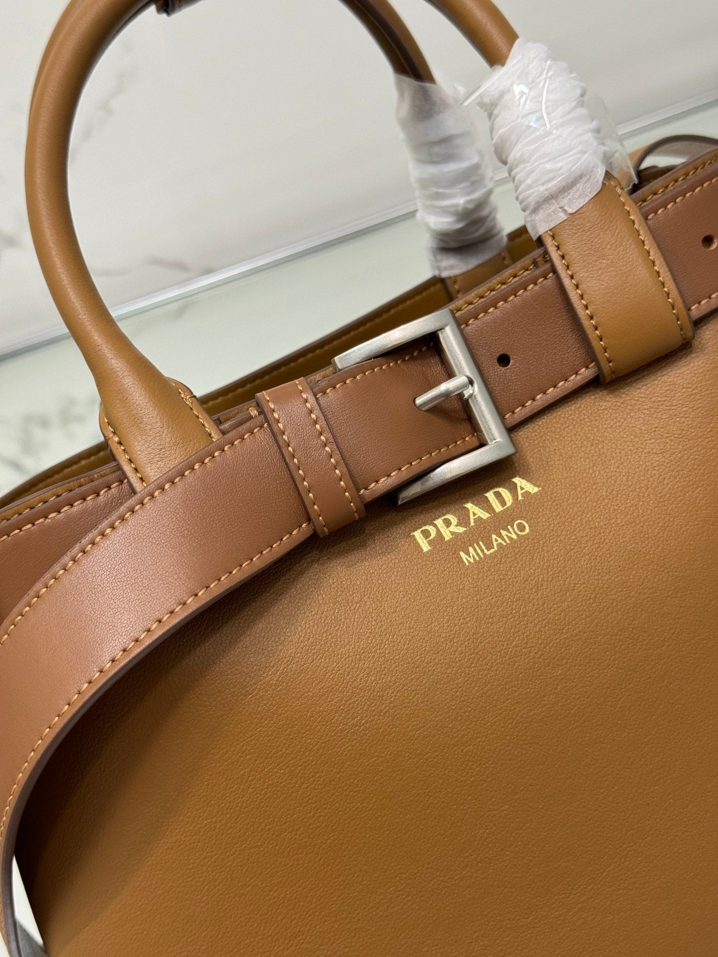 TOTE BAG WITH BELT 32 IN CIDER BROWN IMPORTED CALFSKIN mysite