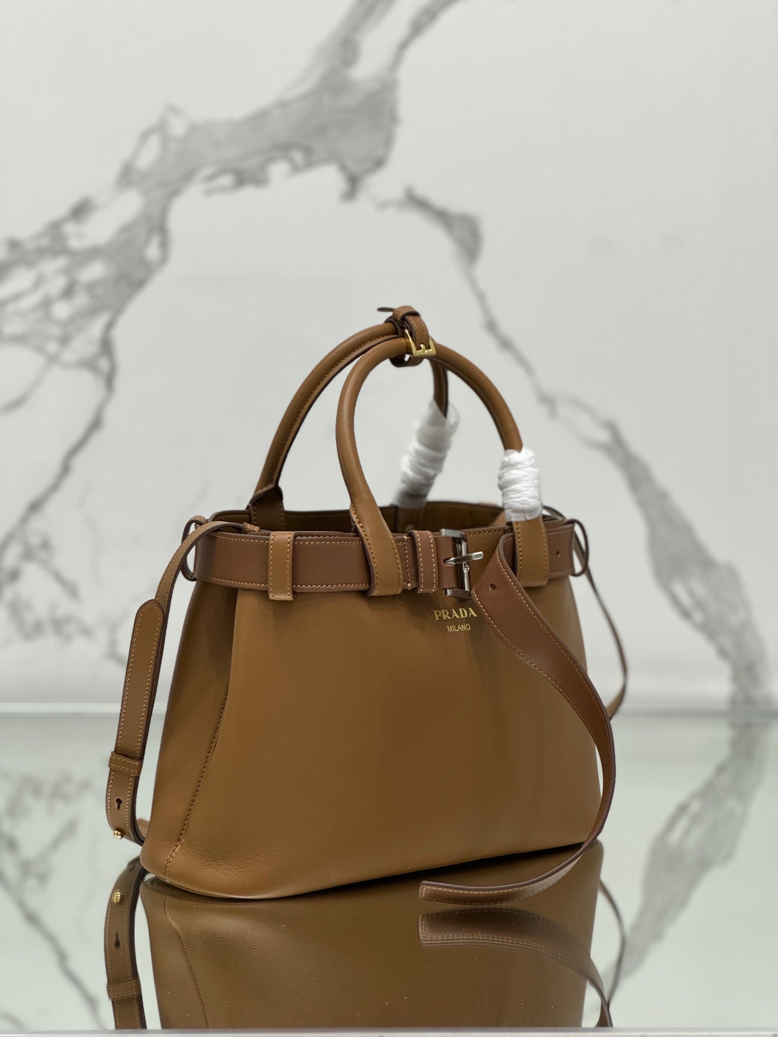 TOTE BAG WITH BELT 32 IN CIDER BROWN IMPORTED CALFSKIN mysite