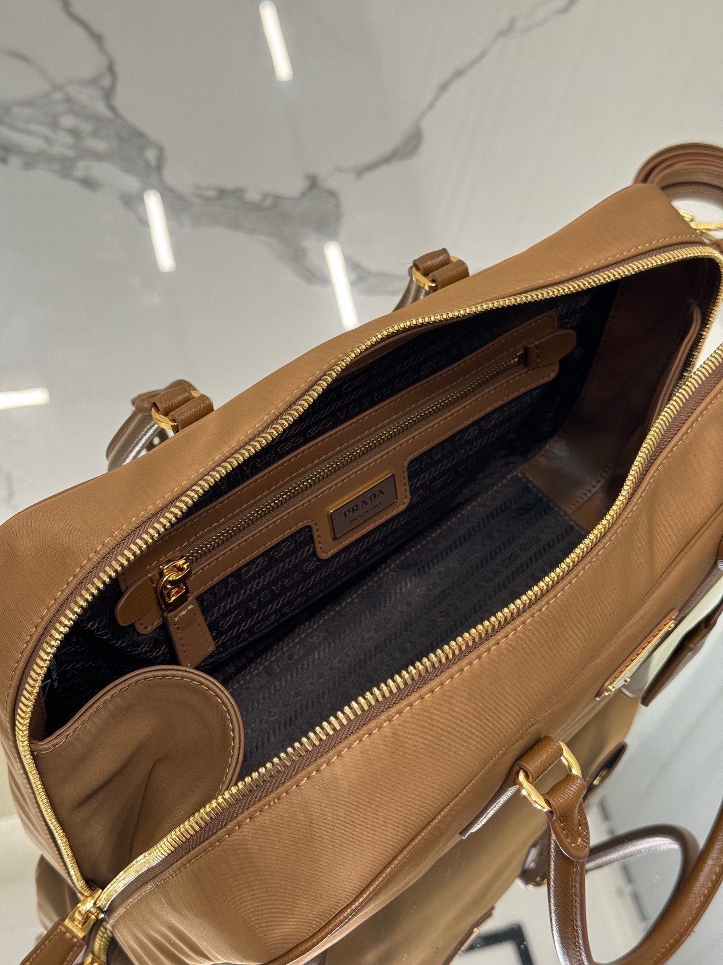 LARGE TOP HANDLE BAG 35 IN CHERRY WOOD NYLON AND CALFSKIN TRIM mysite