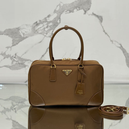 LARGE TOP HANDLE BAG 35 IN CHERRY WOOD NYLON AND CALFSKIN TRIM mysite