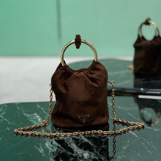MINI BUCKET BAG 19 IN CHOCOLATE SOFT SUEDE GOLD HARDWARE mysite