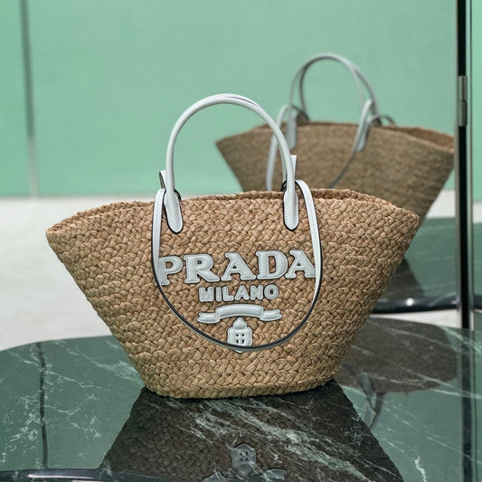 LARGE TOTE BAG 56 IN BEIGE RAFFIA GRASS AND WHITE CALFSKIN TRIM mysite