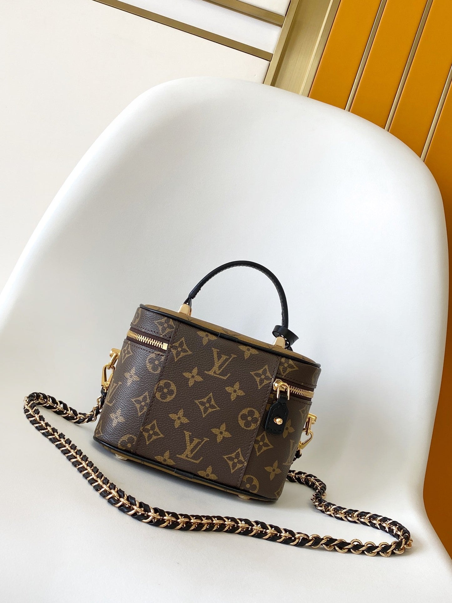 LV M47128 Vanity PM 13cm with Chain Brown Monogram Canvas & Cafskin GHW mysite