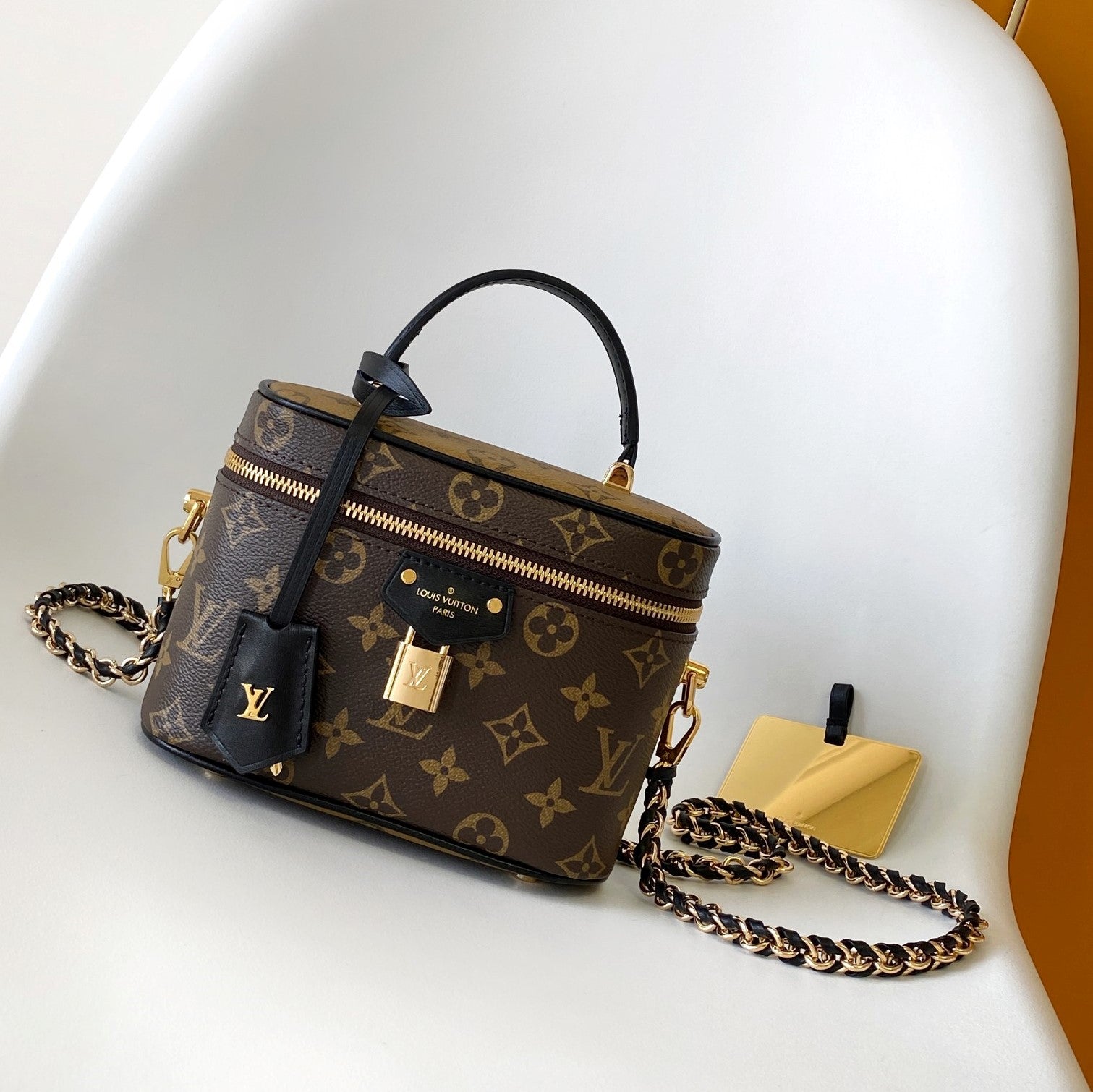 LV M47128 Vanity PM 13cm with Chain Brown Monogram Canvas & Cafskin GHW mysite