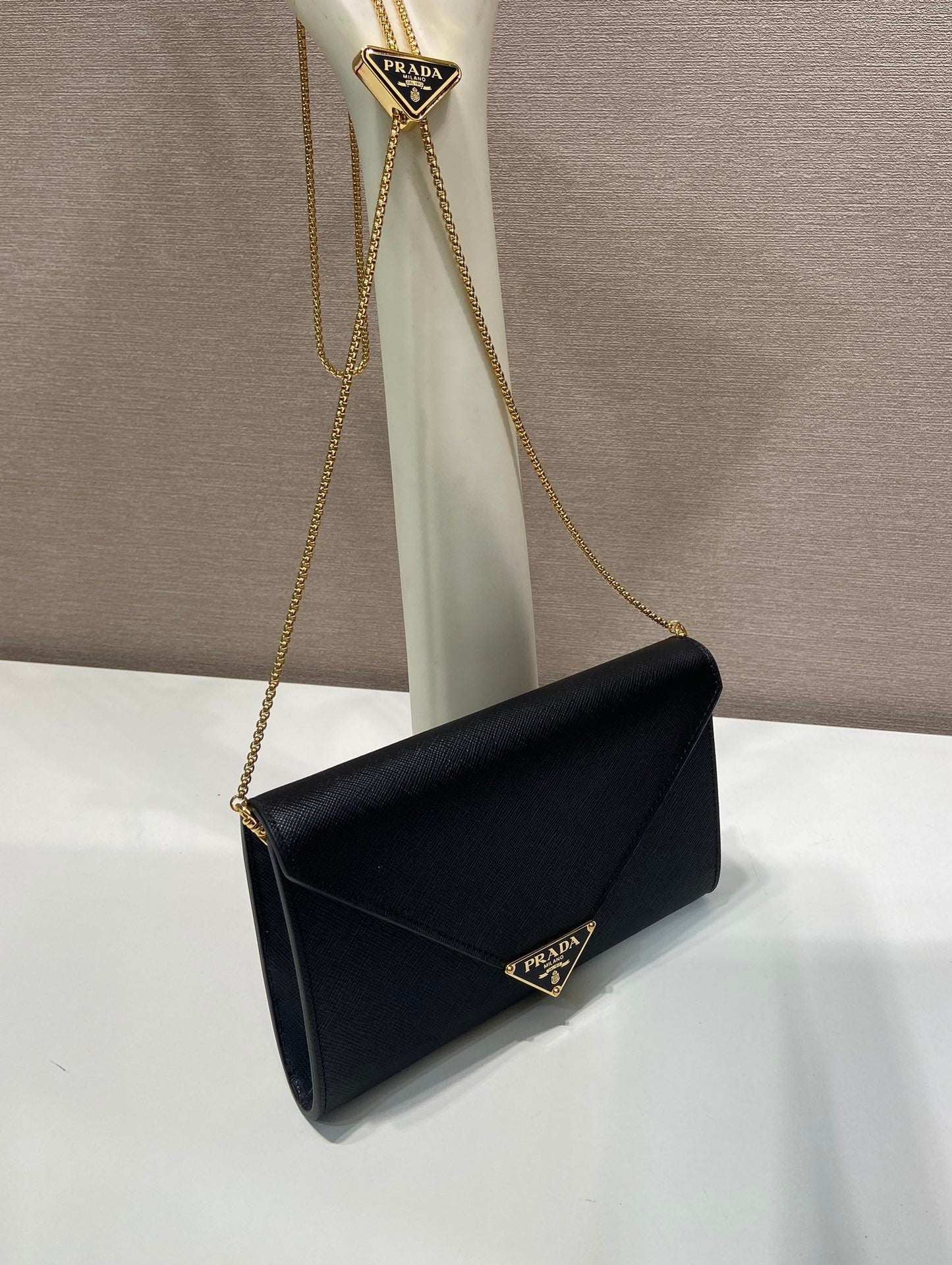 PRA Cross pattern envelope bag black leather 341148 mysite